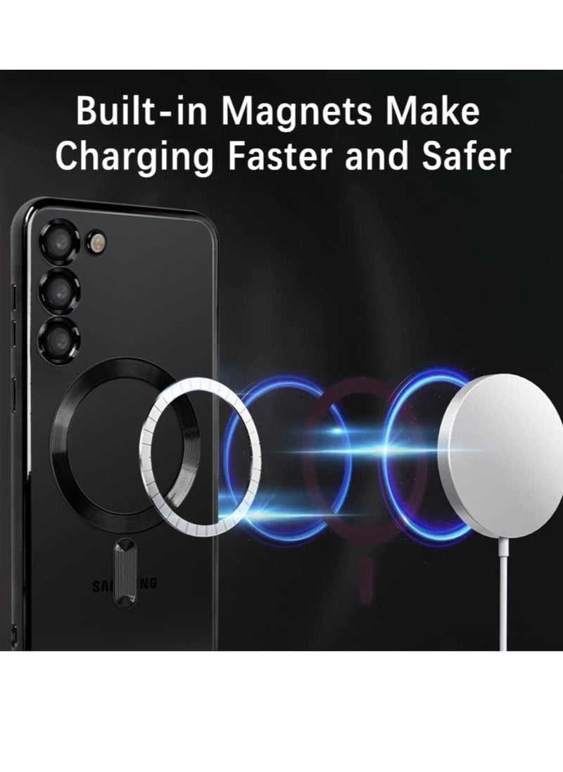 Magnetic Clear Case for Samsung Galaxy S23 Plus with Camera Lens Protector Magsafe Compatible Electroplated Soft TPU Shockproof Anti-Scratch Phone Case