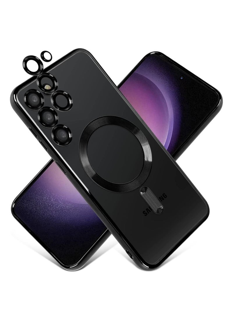 Magnetic Clear Case for Samsung Galaxy S23 Plus with Camera Lens Protector Magsafe Compatible Electroplated Soft TPU Shockproof Anti-Scratch Phone Case