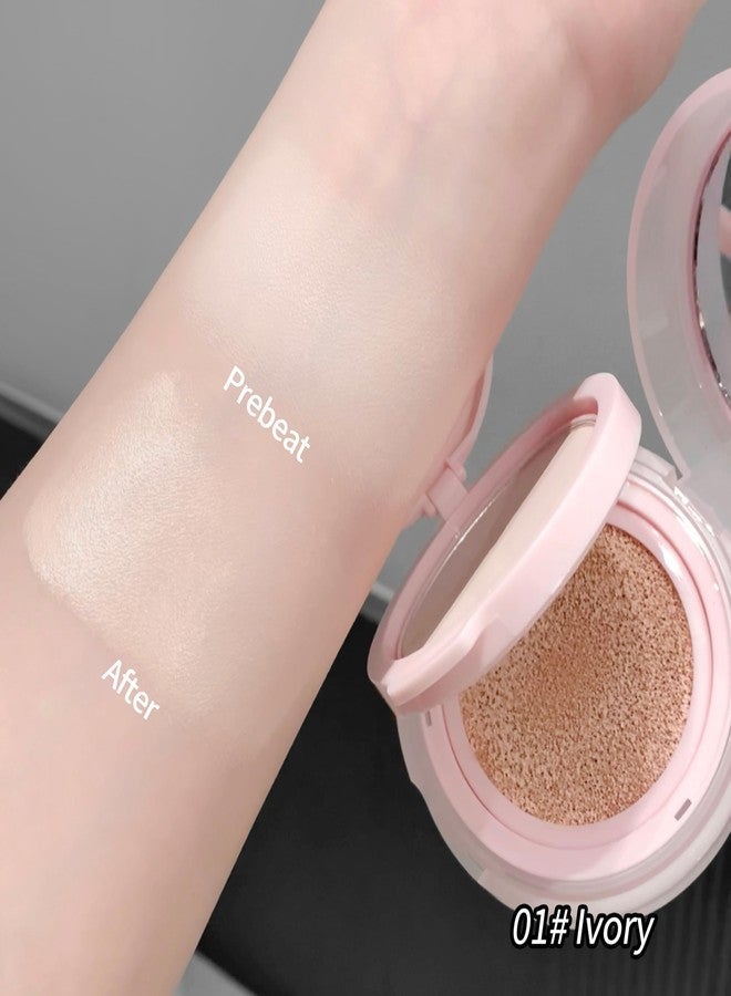 Gege Bear 2-in-1 Cushion Foundation & Compact Powder for Women | Hydrating Formula + Oil Control Powder | Sleek Pink Travel-Ready | Perfect for Fair to Natural Skin Tones | Buildable Coverage That Blurs and Brightens | (01# Ivory, 13g Cushion Foundation + 7g Compact Powder) - Image 3