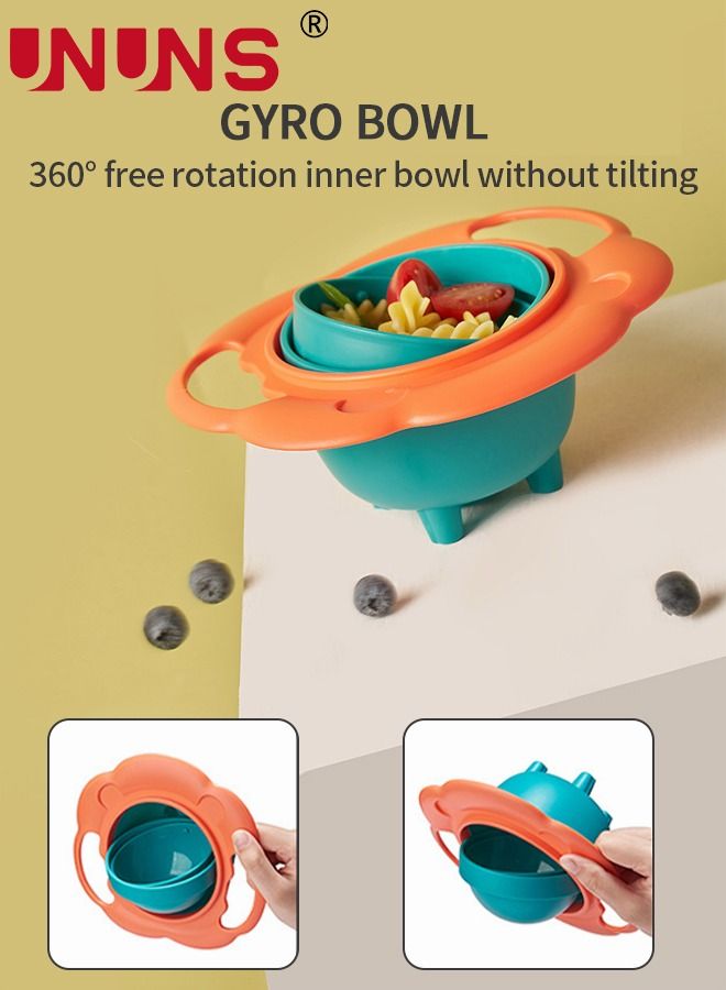 UNUNS Baby Feeding Set,360 Dgree Rotation Gyro Bowl With Spoon And Fork,Portable Gyro Bowl With Cover,3 Pcs - Image 2