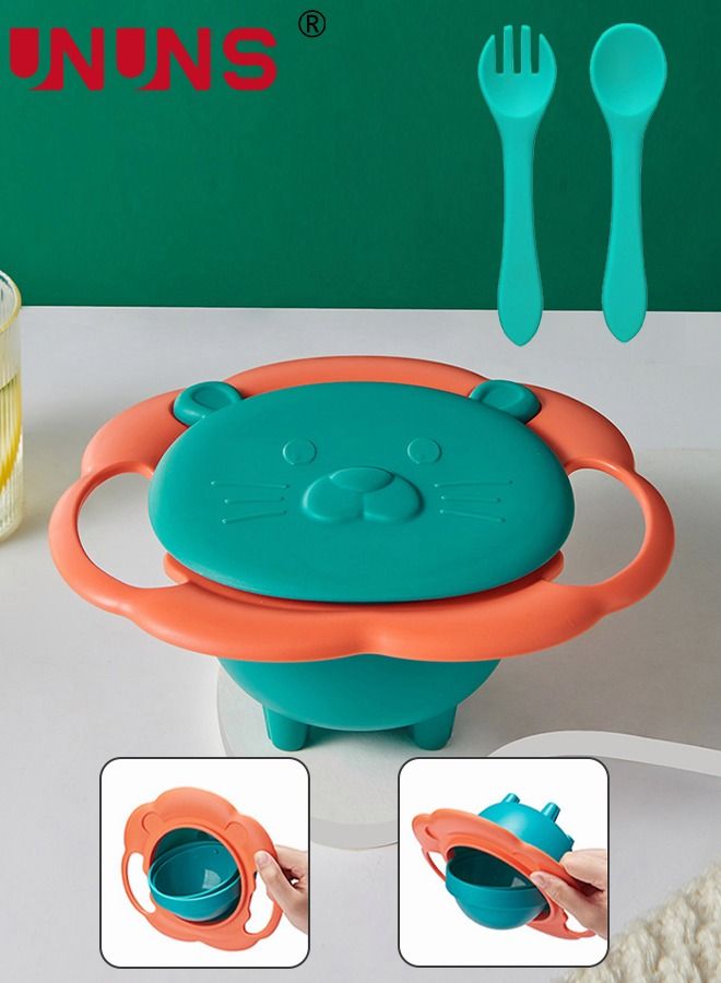UNUNS Baby Feeding Set,360 Dgree Rotation Gyro Bowl With Spoon And Fork,Portable Gyro Bowl With Cover,3 Pcs - Image 1