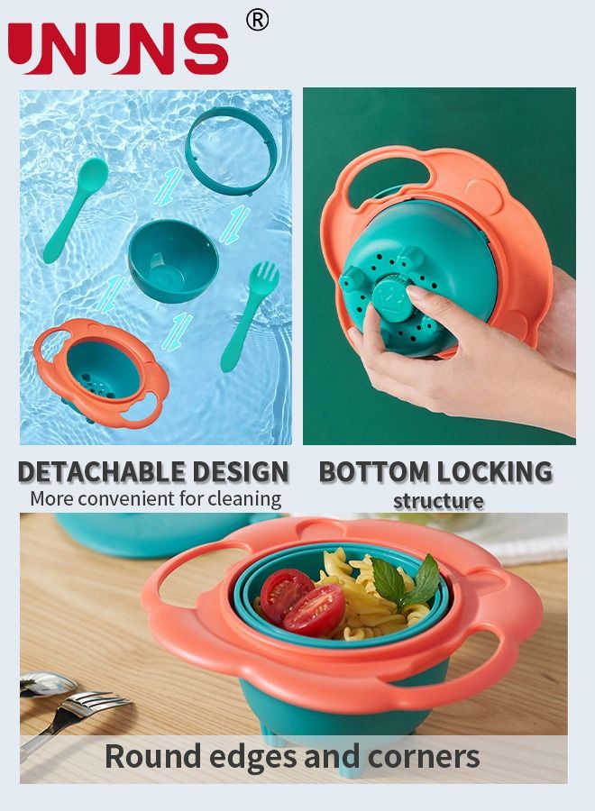 UNUNS Baby Feeding Set,360 Dgree Rotation Gyro Bowl With Spoon And Fork,Portable Gyro Bowl With Cover,3 Pcs - Image 4
