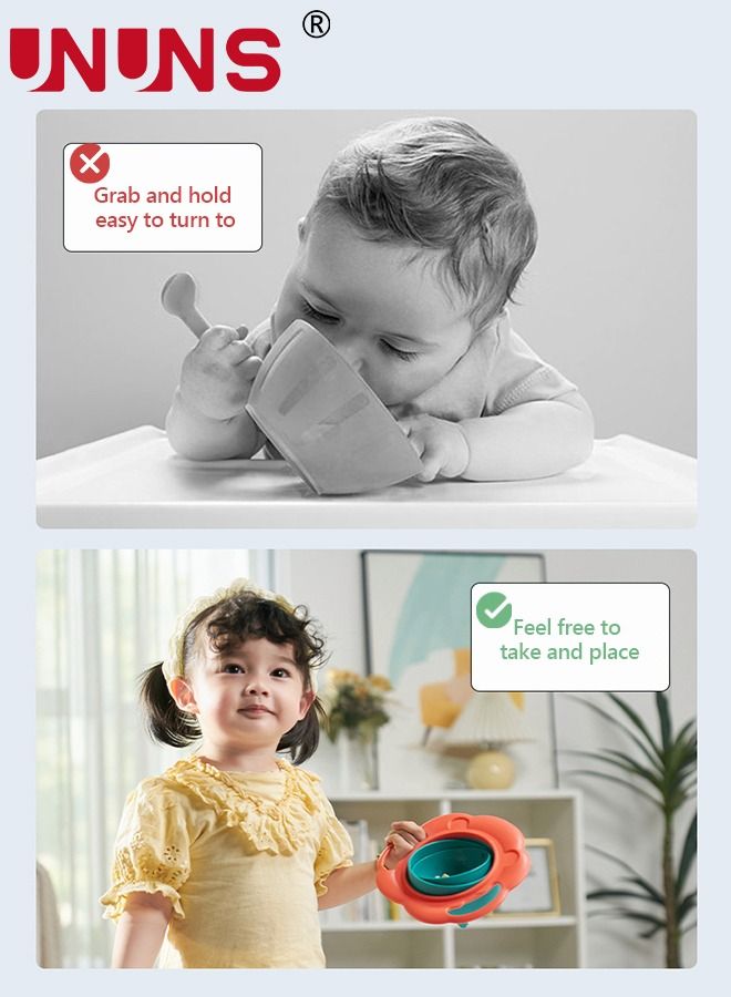 UNUNS Baby Feeding Set,360 Dgree Rotation Gyro Bowl With Spoon And Fork,Portable Gyro Bowl With Cover,3 Pcs - Image 5