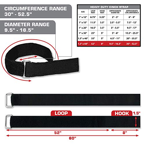 ENVISIONED Heavy Duty Cinch Straps with Stainless Steel Metal Buckle, Reusable Durable Hook and Loop, Multipurpose Securing Straps - 4 Pack - 1.5" x 60" - Image 2