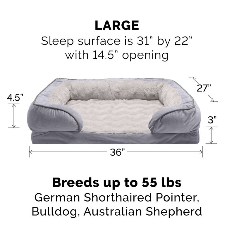 Furhaven Replacement Dog Bed Cover Perfect Comfort Plush & Velvet Waves Sofa-Style, Machine Washable - Granite Gray, Large - Image 3