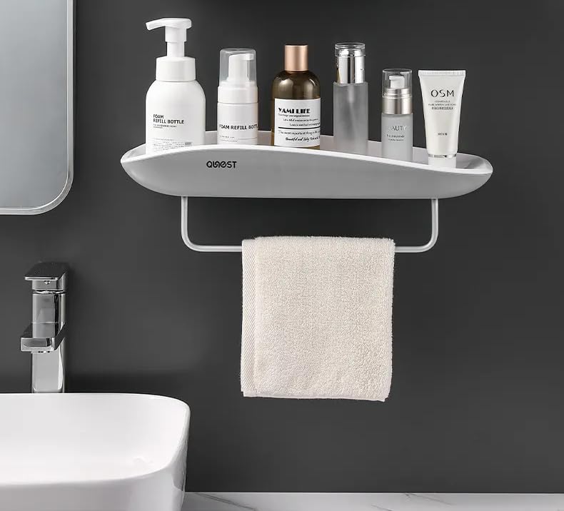 FYCAN SelfAdhesive Rectangular Shower Shelf with Towel Bar Storage Wall Mounted No Drilling Shower Shelf for Kitchen Bathroom Accessories Bedroom Rustproof Waterproof Shampoo Holder OrganizerMulti