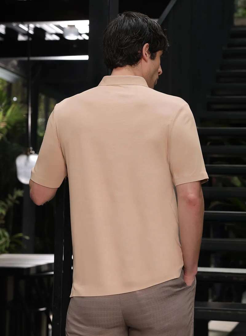 CAHOOT  Men's Sand Beige Seamless Ribbed Polo T-Shirt for Men | Best Price UAE