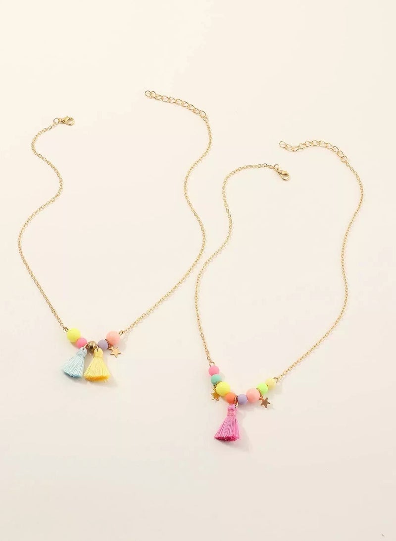 2pcs Girls Tassel Charm Necklace  - Image 1