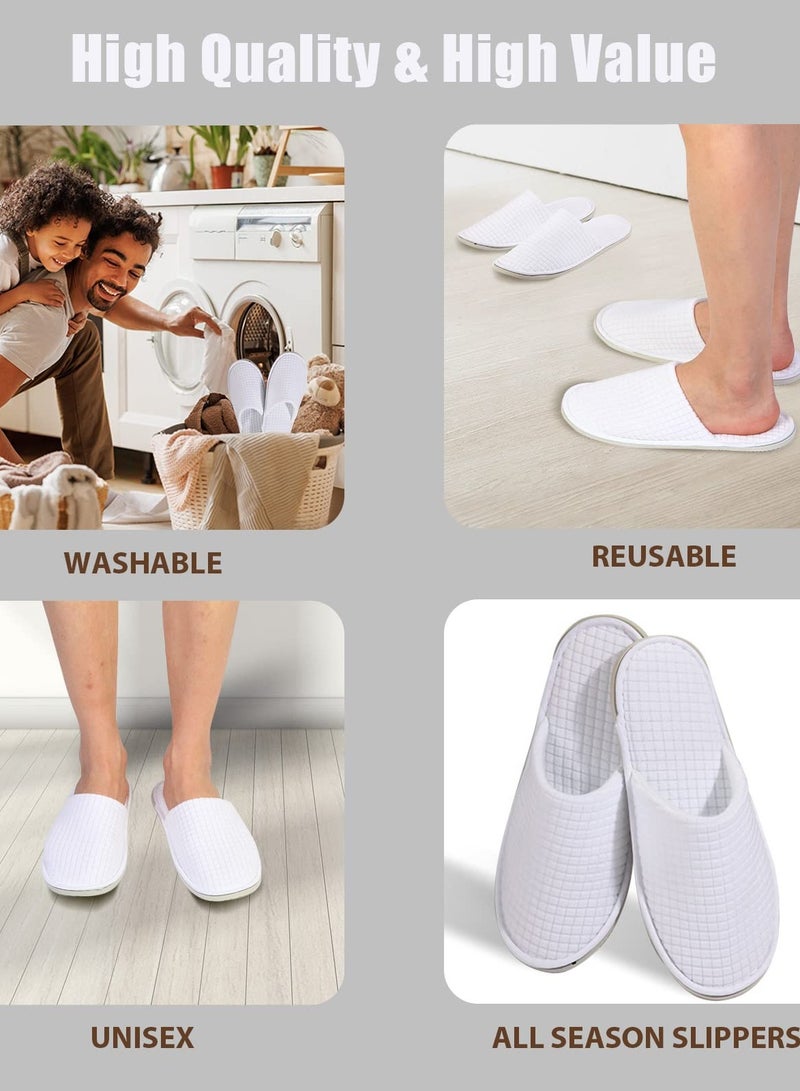 10 أزواج من النعال الفندقية الفاخرة للرجال والنساء قماش قطني ناعم ومسامي مانع للانزلاق وقابل للغسل وإعادة الاستخدام مناسب كنعال للضيوف في أماكن الإقامة - Image 4