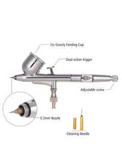 NIBEMINENT High Precision Gravity Feed Dual-Action Airbrush Kit Silver  - Image 4