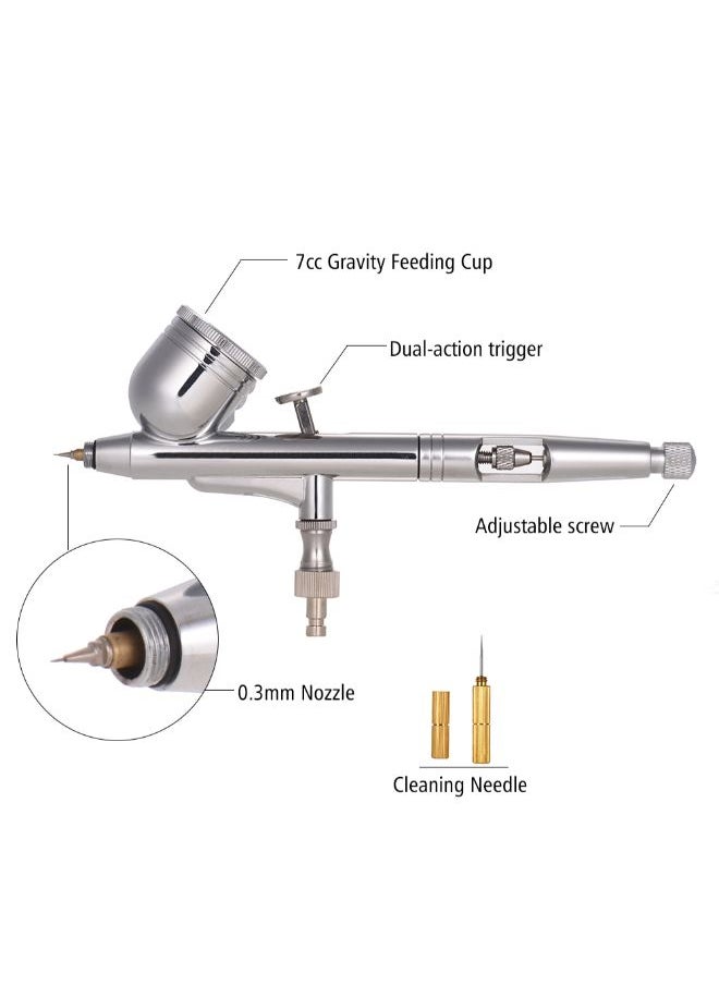 NIBEMINENT - High Precision Gravity Feed Dual-Action Airbrush Kit Silver - Image 1