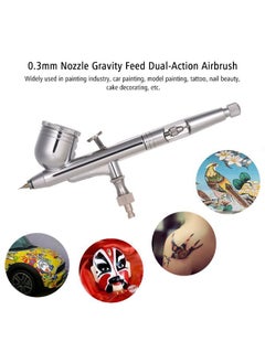NIBEMINENT High Precision Gravity Feed Dual-Action Airbrush Kit Silver  - Image 3