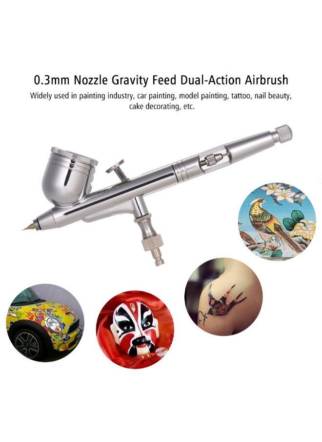 NIBEMINENT - High Precision Gravity Feed Dual-Action Airbrush Kit Silver - Image 1
