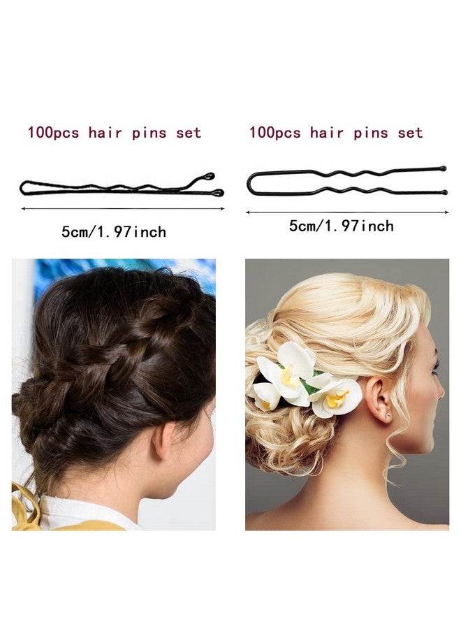 وسيكس مجموعة دبابيس الشعر 200 قطعة، دبابيس بوبي ودبابيس شعر على شكل حرف U ودبابيس شعر على شكل كعكة هدايا للنساء والفتيات مع صندوق تخزين تسريحات الشعر الزفاف (أسود، 2 بوصة) - Image 1