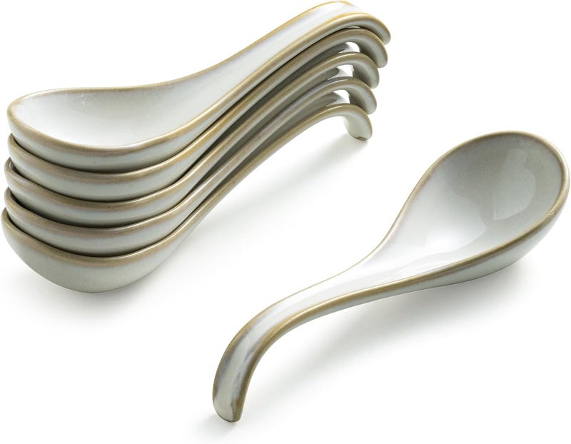 Gomakren Soup Spoons Set of 6, Asian Soup Spoons 6.5 Inch Ramen Spoons, Christmas Ceramic Chinese Spoon Set for Soup, Cereal, Pho, Noodles, Dumpling, Miso, Wonton, Dishwasher Safe, Creamy White - Image 1