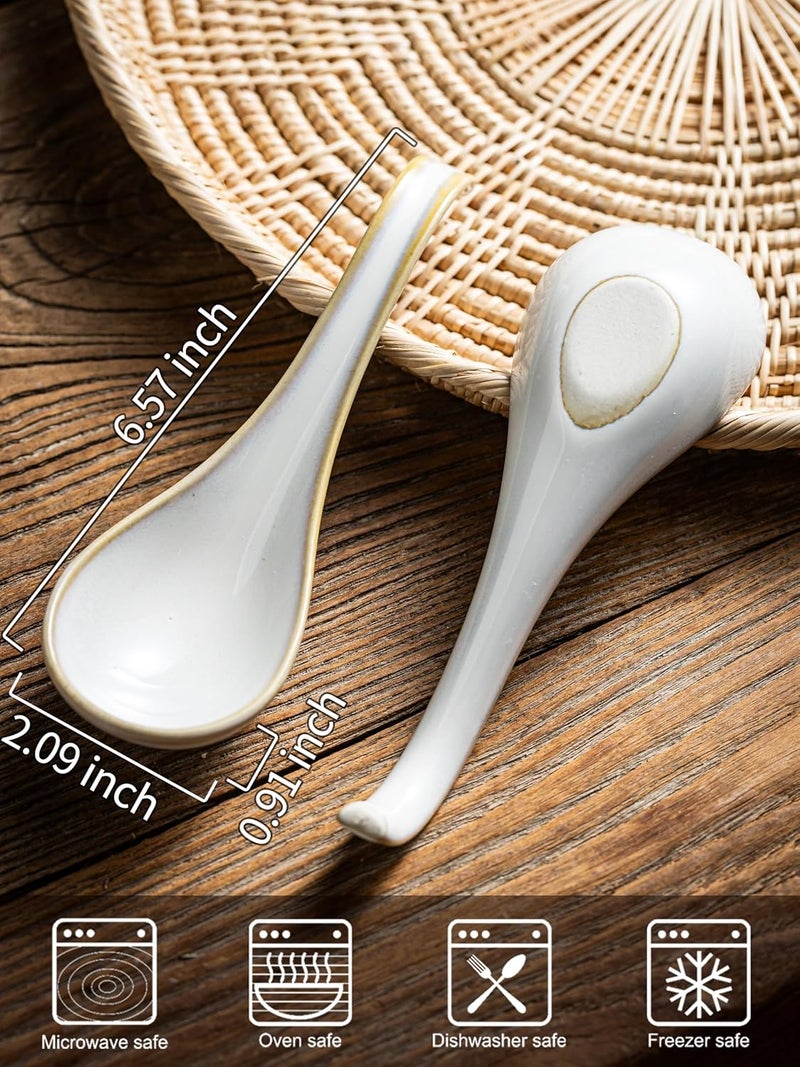 Gomakren Soup Spoons Set of 6, Asian Soup Spoons 6.5 Inch Ramen Spoons, Christmas Ceramic Chinese Spoon Set for Soup, Cereal, Pho, Noodles, Dumpling, Miso, Wonton, Dishwasher Safe, Creamy White - Image 2