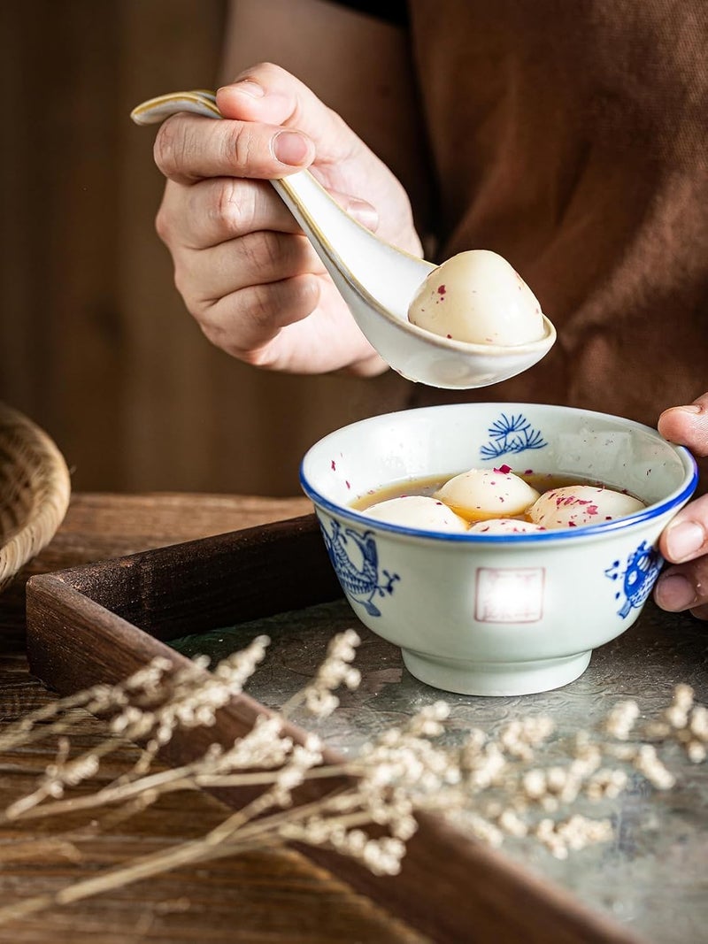 Gomakren Soup Spoons Set of 6, Asian Soup Spoons 6.5 Inch Ramen Spoons, Christmas Ceramic Chinese Spoon Set for Soup, Cereal, Pho, Noodles, Dumpling, Miso, Wonton, Dishwasher Safe, Creamy White - Image 4