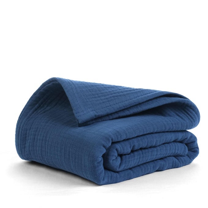 100 COTTON MUSLIN BLANKET GAUZE BLANKET 80X90 QUEEN 4 LAYERED FOR COUCH BED LIVING ROOMLIGHTWEIGHT ALL SEASONS BLANKETS THROWS EASY TO WASHNATURE SKIN FRIENDLYNAVY BLUE