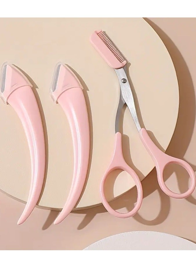 Goolsky Eyebrow Trimmer Set Scissors With Comb Stainless Steel Razor Eyelash Hair Beginner Make Up Tool Removal Accessories For Men And Women, 3 Pcs - Image 1