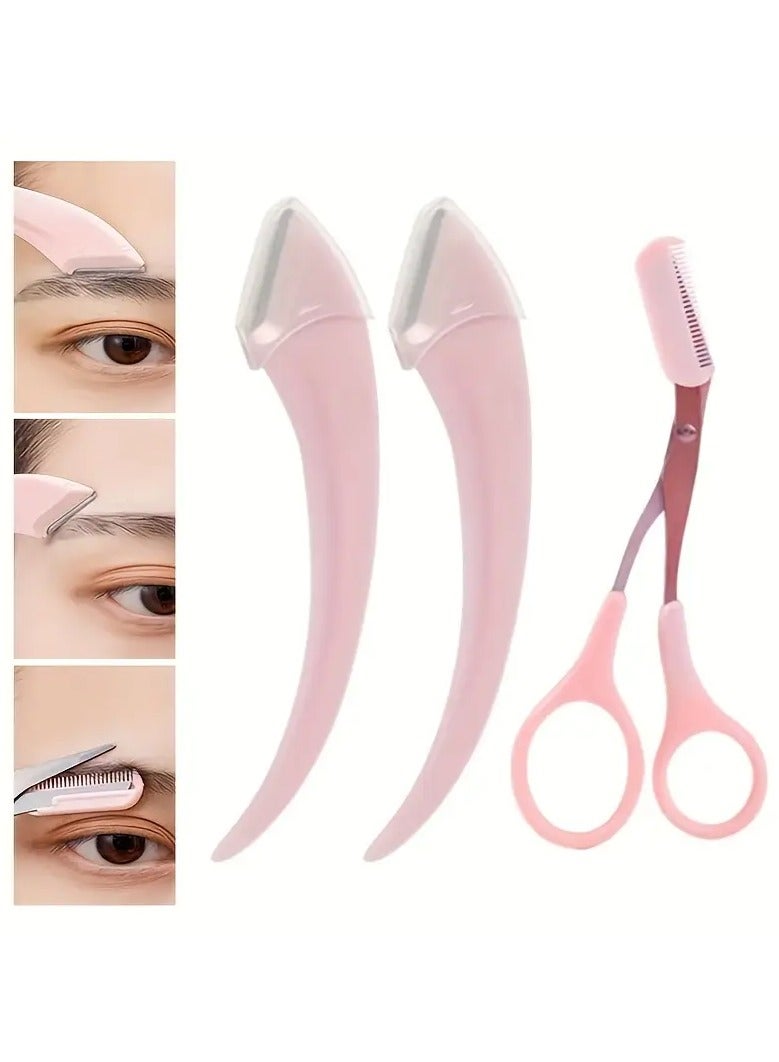 Goolsky Eyebrow Trimmer Set Scissors With Comb Stainless Steel Razor Eyelash Hair Beginner Make Up Tool Removal Accessories For Men And Women, 3 Pcs - Image 2