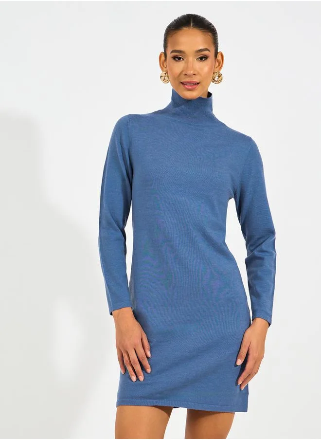 Styli Turtle Neck Knit Sweater Mini Dress