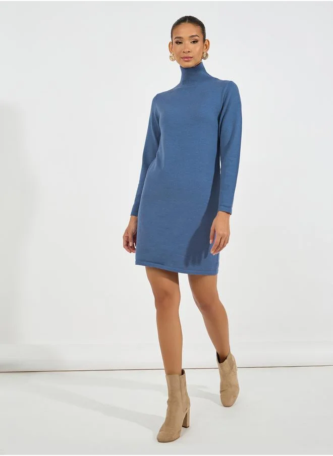 Styli Turtle Neck Knit Sweater Mini Dress