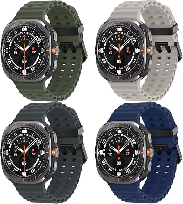 CERLINK Ocean Silicone Bands For Samsung Galaxy Watch 7 Ultra 47MM Band, Adjustable Breathable Soft Waterproof Strap For Galaxy Watch 7 Ultra (Pack-4 Blue,Green,Peach,DarkGrey) - Image 1