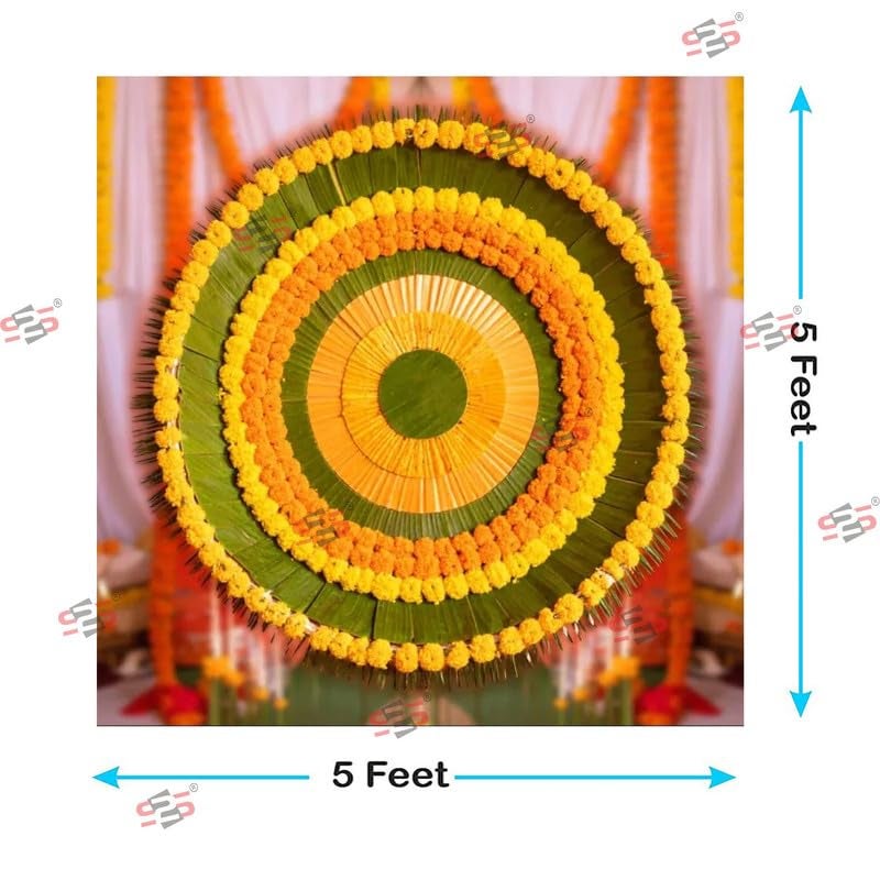 S2S قماش خلفية زهور دائرية لتزيين البوجا التقليدي، قماش تزيين خلفية | قماش ستارة للمهرجانات والفعاليات والمناسبات - (5 × 5 قدم) (زهور دائرية) - Image 3