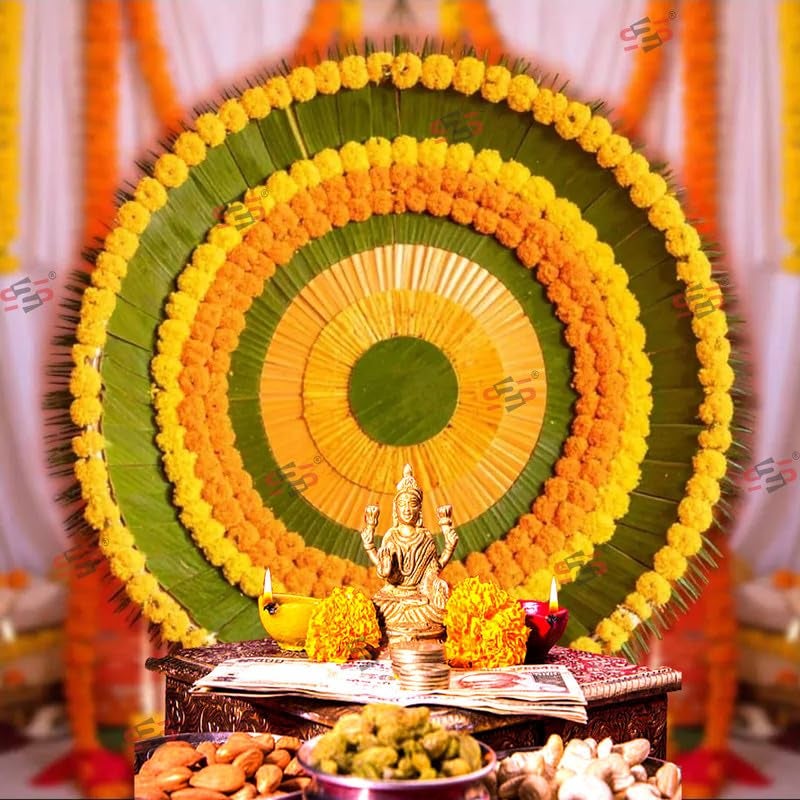 S2S قماش خلفية زهور دائرية لتزيين البوجا التقليدي، قماش تزيين خلفية | قماش ستارة للمهرجانات والفعاليات والمناسبات - (5 × 5 قدم) (زهور دائرية) - Image 5