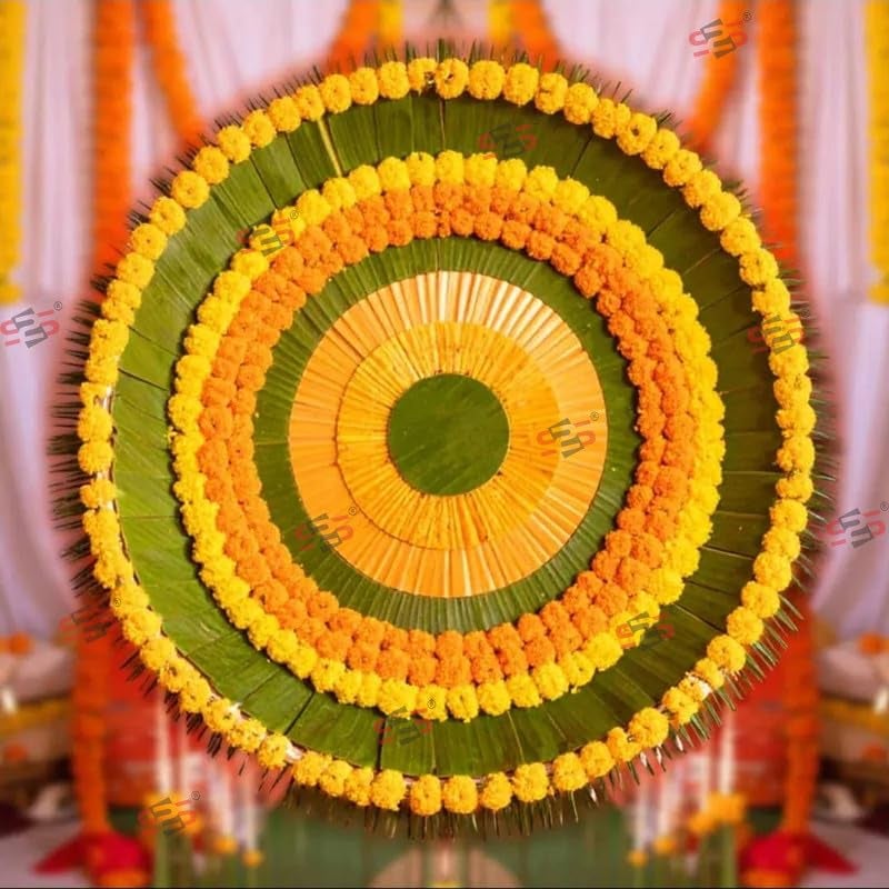 S2S قماش خلفية زهور دائرية لتزيين البوجا التقليدي، قماش تزيين خلفية | قماش ستارة للمهرجانات والفعاليات والمناسبات - (5 × 5 قدم) (زهور دائرية) - Image 2