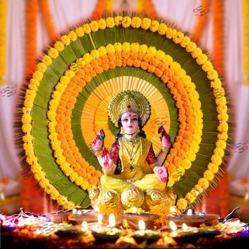 S2S قماش خلفية زهور دائرية لتزيين البوجا التقليدي، قماش تزيين خلفية | قماش ستارة للمهرجانات والفعاليات والمناسبات - (5 × 5 قدم) (زهور دائرية) - Image 4