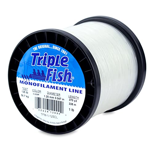 Triple Fish Monofilament Line, 125 lb / 56.7 kg Test, .047 in / 1.20 mm Dia, Clear, 1 lb / 0.45 kg Spool, 370 yd / 338 m - Image 1