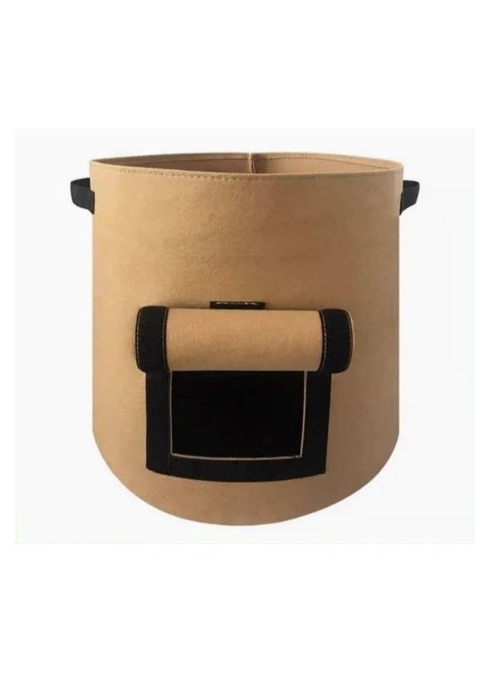Non Woven Round Fabric Potato Grow Bags, Colour - Camel, Dimension: 35 CM Diameter X 40 CM Height with Flap Opening, Volume - 10 Gallon, Suitable For Potatoes, Carrots, Root Vegetables