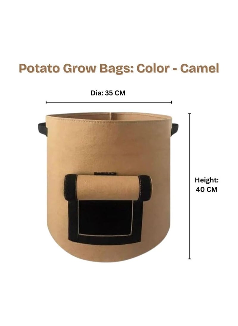 Non Woven Round Fabric Potato Grow Bags, Colour - Camel, Dimension: 35 CM Diameter X 40 CM Height with Flap Opening, Volume - 10 Gallon, Suitable For Potatoes, Carrots, Root Vegetables