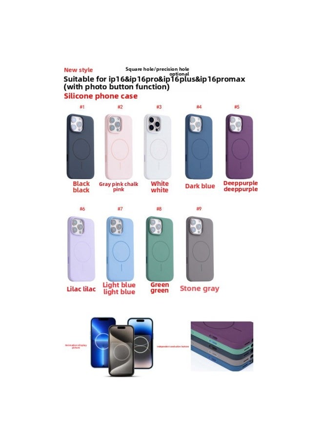 IPhone16promax Magnetic Liquid Silicone Animation Mobile Phone Case Fine Hole Apple 16 Touch Camera Button AI-Color:Gray Pink-Applicable Models:Ip16 [precision Hole★Magnetic Animation★Touch Button★Thin Circle Without Logo]