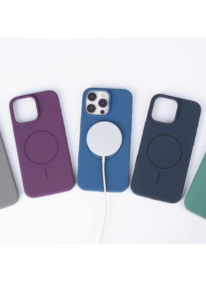 IPhone16promax Magnetic Liquid Silicone Animation Mobile Phone Case Fine Hole Apple 16 Touch Camera Button AI-Color:Gray Pink-Applicable Models:Ip16 [precision Hole★Magnetic Animation★Touch Button★Thin Circle Without Logo]
