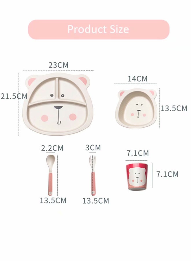 Falpro 5-Piece Dinnerware Set For Kids Beige/Pink/Black Meal Plate 23x21.5 cm , Bowl 14x13.5 cm , Cup 7.1x7.1 cm , Spoon 13.5x2.2 cm , Fork 13.5x3cm - Image 2