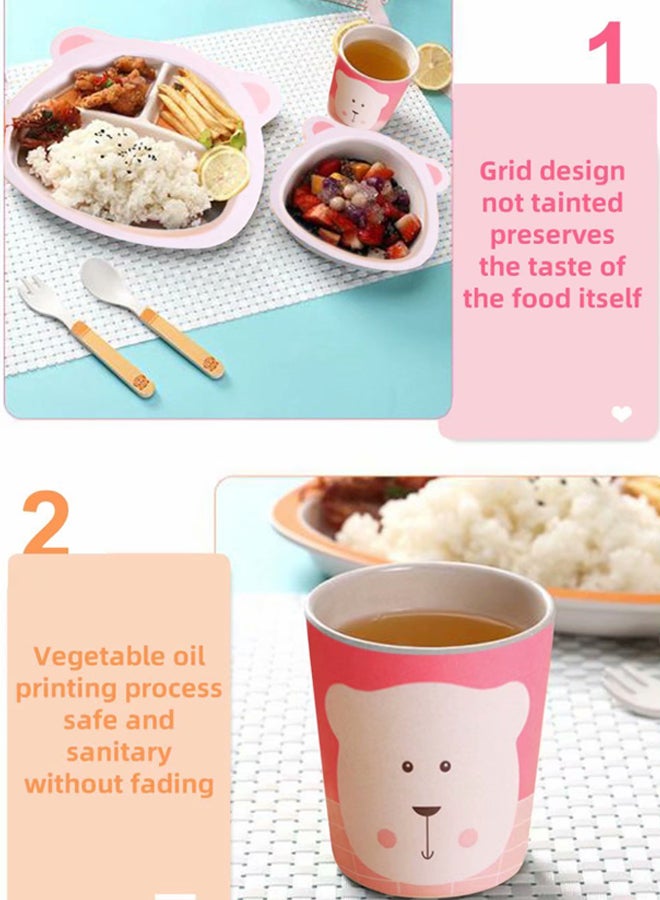 Falpro 5-Piece Dinnerware Set For Kids Beige/Pink/Black Meal Plate 23x21.5 cm , Bowl 14x13.5 cm , Cup 7.1x7.1 cm , Spoon 13.5x2.2 cm , Fork 13.5x3cm - Image 3