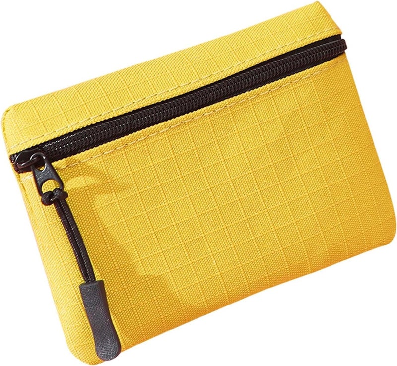 Yellow Oxford Cloth Zipper Coin Pouch Key Organizer Purse Change Holder For Men - Image 1