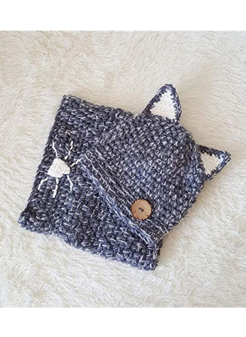 Generic Unisex Cute Winter Warm Knit Beanie Cap and Scarf Set for for Baby Kids 2-6 Years, Dark Blue  - Image 3