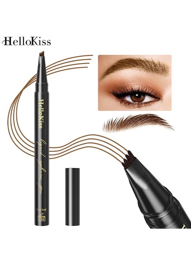 HelloKiss Dark Brown Eyebrow Pen, Precision Eyebrow Pencil Long Lasting Fine Four-Fork Liquid Eyebrow Pen, 4D Natural Wild Eyebrow Definer Pencils Makeup (Dark Brown)  - Image 1