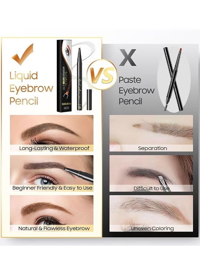 HelloKiss Dark Brown Eyebrow Pen, Precision Eyebrow Pencil Long Lasting Fine Four-Fork Liquid Eyebrow Pen, 4D Natural Wild Eyebrow Definer Pencils Makeup (Dark Brown)  - Image 3