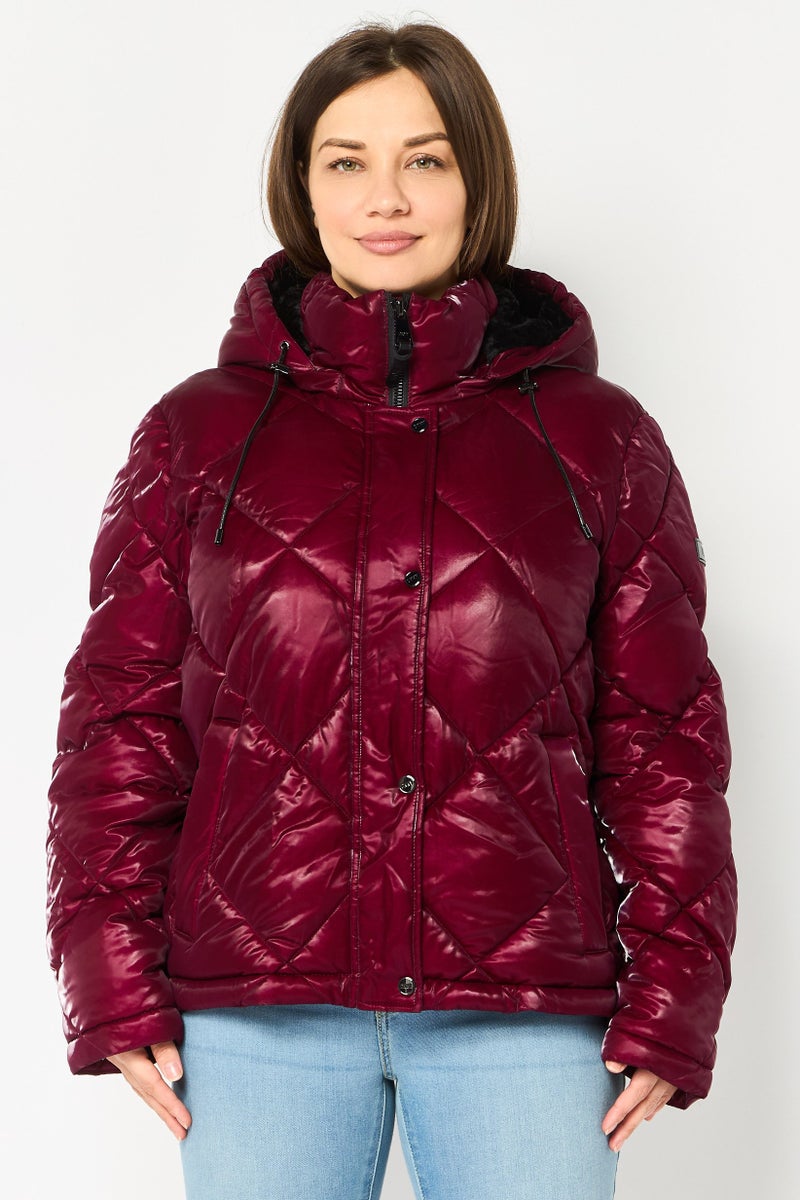 DKNY Women Quilted Puffer Jacket, Plum - Image 1