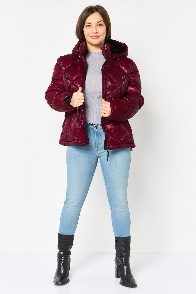 DKNY Women Quilted Puffer Jacket, Plum - Image 2