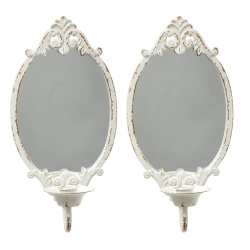 SOFE Rustic White Mirrored Wall Candle Sconces Set of Two, Metal Vintage Wall Candle Holder, Handmade Taper Candle Sconce, Candle Stick Walls Sconce for Living Room, Farm House Home Decor - Image 3