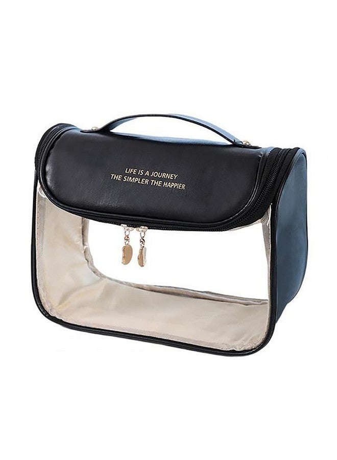 House of Quirk Multipurpose Large-Capacity Clear Cosmetic Bag, Waterproof Travel Toiletry Bag with Hook for Women (Black) - Image 1