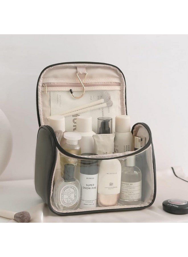 House of Quirk Multipurpose Large-Capacity Clear Cosmetic Bag, Waterproof Travel Toiletry Bag with Hook for Women (Black) - Image 2