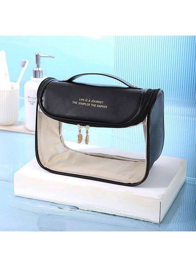 House of Quirk Multipurpose Large-Capacity Clear Cosmetic Bag, Waterproof Travel Toiletry Bag with Hook for Women (Black) - Image 4