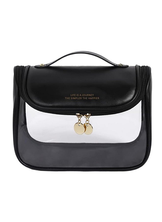 House of Quirk Multipurpose Large-Capacity Clear Cosmetic Bag, Waterproof Travel Toiletry Bag with Hook for Women (Black) - Image 5