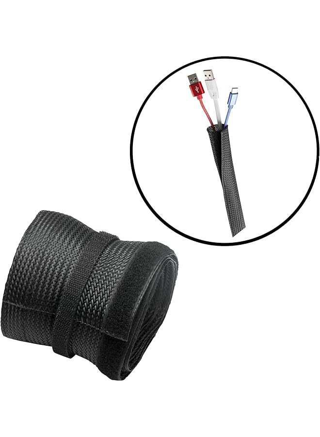 GameOn Flexible Cable Wrap Sleeve 100 Cm X 8.5 Cm Polyester Organizer Reusable Hook And Loop Fastener For Wire Management In Home Office And Gaming Setup Black  - Image 1